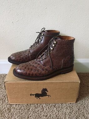 MINT Grant Stone Diesel Boots Kango Tobacco Ostrich Exotic Leather Mens 9.5 EEE